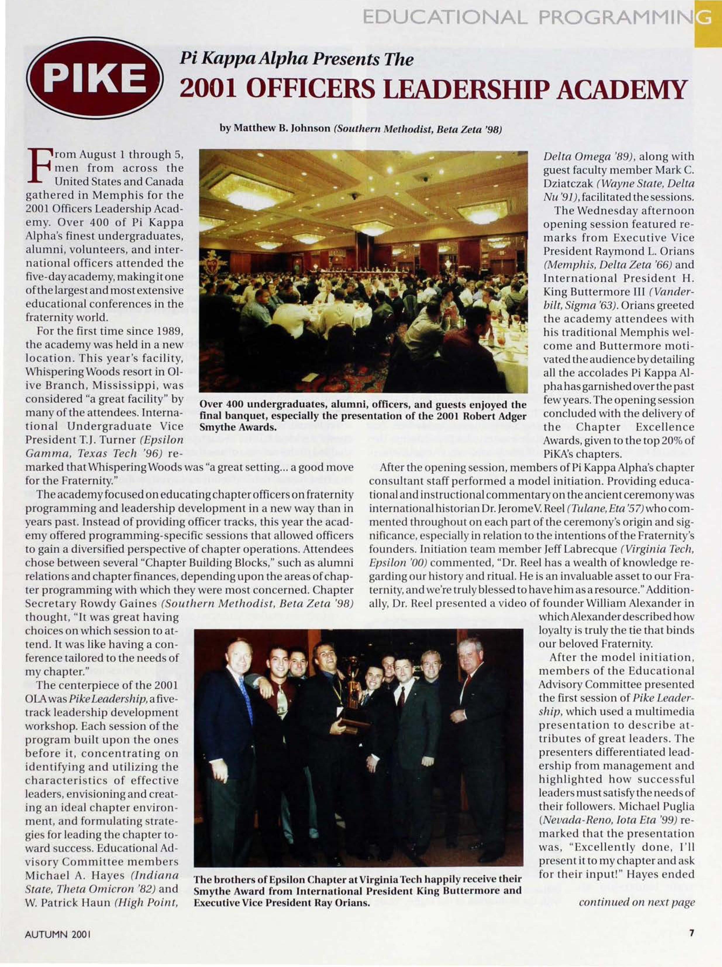 Educational Programming: Pi Kappa Alpha Presents the 2001 Officers Leadership Academy